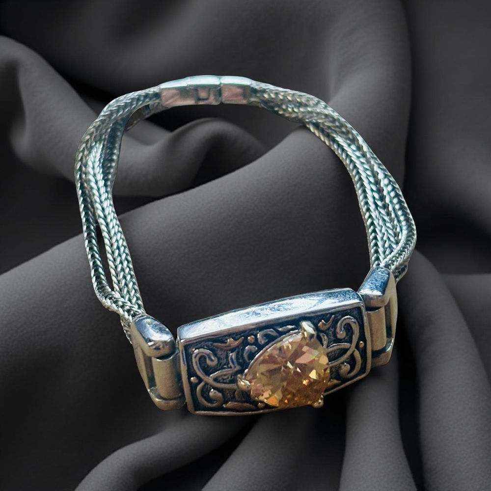 Vintage MX Signature Silver Bracelet with Amber Stone